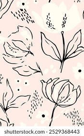 Flowers Seamless pattern of bright multi-colored flowers and leaves on background. vector illustration.