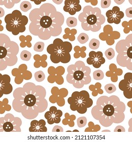 Flowers seamless pattern. Charming floral background with botanical elements. Endless botanical texture for wrapping paper and decorative design. Colored spring vector illustration