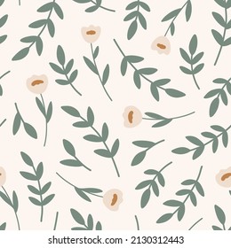 Flores sin fisuras. Encantador fondo floral con elementos botánicos. Textura botánica infinita para envolver papel y diseño decorativo. Ilustración vectorial de resorte coloreada