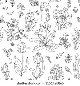 Flowers seamless pattern collection set. Design for greeting cards. Cute floral cartoon set. Vector illustration.