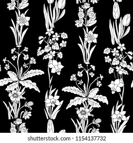 Flowers seamless pattern collection set. Design for greeting cards. Cute floral cartoon set. Vector illustration.