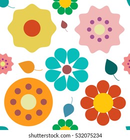 Flowers Seamless Pattern. Colorful Vector Retro Plant Background.