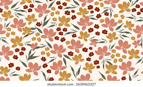 Flores Padrão Sem Costura. Design de impressão contemporâneo com flores de pastel abstratas. Modelo Botânico na Moda para Design Moderno, Tecido, Padrões, Têxtil. Vetor
