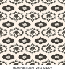 Flowers seamless pattern. Damask floral stencil allover background. Ogee daisy crayon drawn repeat cover. Surface pattern design spring motif. Vector hand drawn monochrome illustration.