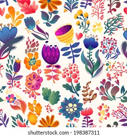 Flowers seamless pattern decorative vector card illustration. doodle plants