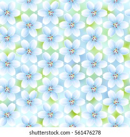 Flowers seamless pattern. 
Seamless pattern with delicate white flowers on blurred background. Smartly grouped, mask used.