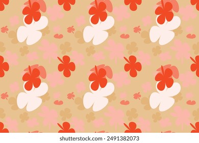 Flowers Seamless Pattern Design for Fabric Vintage 70s Style Flower Background Illustration. Colorful Pastel Color Groovy Artwork Bundle, Y2k Nature Backgrounds With Spring Plants.