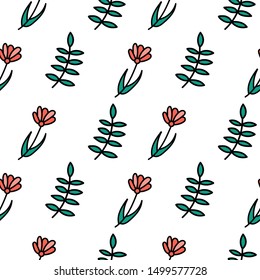 Flowers seamless pattern. Doodle flowers hand-drawn. Vector romantic background. Fine scatter pattern.