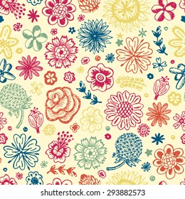Flowers. Seamless pattern with flowers. Endless floral texture. Vintage floral wallpaper. Hand Drawn Doodles background