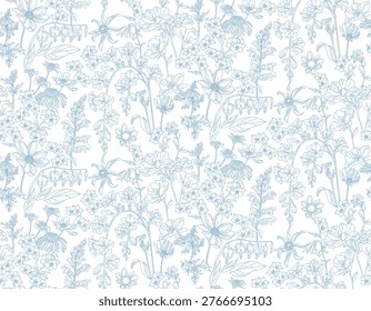 Flowers seamless pattern with exotic flowers on transparent background for wrapping paper, wallpaper print and textile