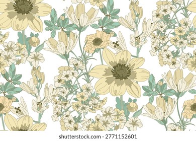 Flowers seamless pattern with exotic flowers on transparent background for wrapping paper, wallpaper print and textile	
