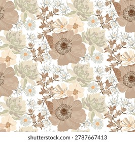 Flowers seamless pattern with exotic flowers on transparent background for wrapping paper, wallpaper print and textile	
