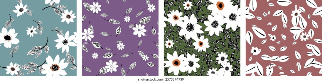 Flowers Seamless pattern for fabric, textile, wall art, background, wrapping and wallpaper. Vector illustration