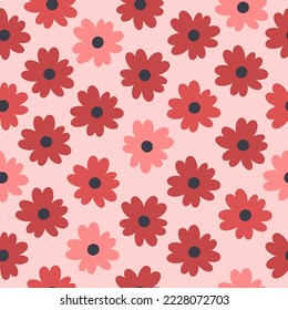 Flowers seamless pattern. Flat, hand drawn texture for wallpaper, textile, fabric, paper. Hand drawn vector illustration