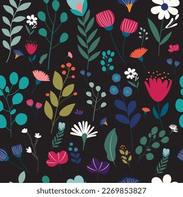 flowers seamless pattern in flat style vector