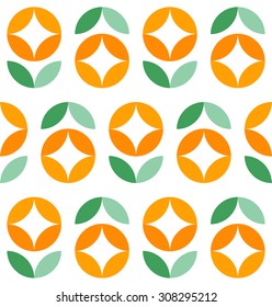 Flowers seamless pattern. Floral pattern. Garlands of spring flowers in lines. Geometric pattern. Textile pattern. Abstract Linear Background. Vector Regular Texture.Summer orange colors.Wavy backdrop