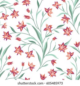 Flowers seamless pattern. Floral summer bouquet tile background. Meadow nature decor with wildflower
