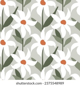 Flowers seamless pattern. Flower market. Groovy trippy plant painting. Contemporary print. Botanical minimal fashion background. Decor textile, wrapping paper, wallpaper design. Vector illustration
