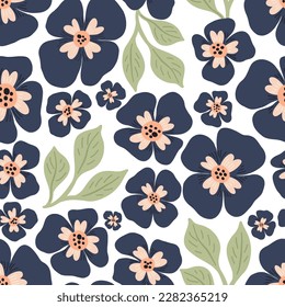 Flowers seamless pattern. Groovy botanica. Modern trendy Matisse minimal style. 