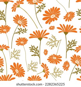 Flowers seamless pattern. Groovy botanica. Modern trendy Matisse minimal style. 