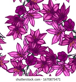 flores sin fisuras, dibujo a mano aislado en el vector de fondo blanco