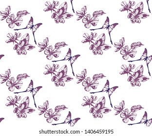 flowers seamless pattern. Hand drawn ink illustration. Wallpaper or fabric design. Vector pattern.