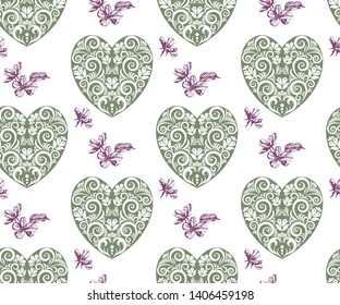 flowers seamless pattern. Hand drawn ink illustration. Wallpaper or fabric design. Vector pattern.