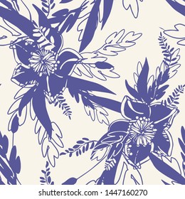 Flowers Seamless Pattern. Hand Drawn Floral Illustration on a Beige Background.