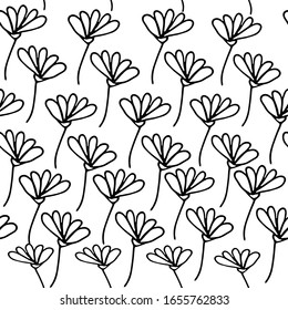 flowers seamless pattern hand drawn in doodle style. Floral background for design postcard, poster, textile, wrapping paper, kitchen, tablecloth. Scandinavian simple