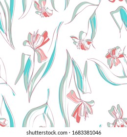 Flowers Seamless Pattern. Hand Drawn Illustration.