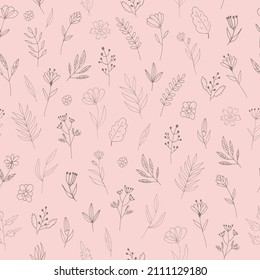 flowers seamless pattern hand drawn in doodle style. trendy colors 2022.