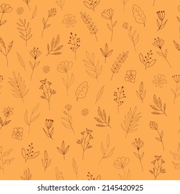 flowers seamless pattern hand drawn doodle. simple abstract plants. 