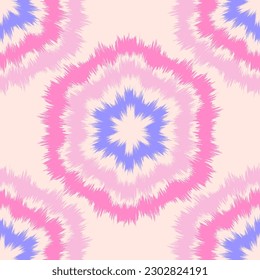 Flores Patrón sin foco con bandas de Ikat. Las ondas de línea abstractas de batik dan forma a un adorno étnico. Ilustración de vectores indios, japoneses, escandinavos, gitanos, mexicanos, africanos y tibetanos