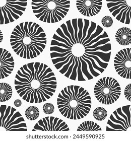 Flowers seamless pattern isolated on white background. Abstract round organic shapes seamless pattern. Vector black and white vector background. Flat design vector background.