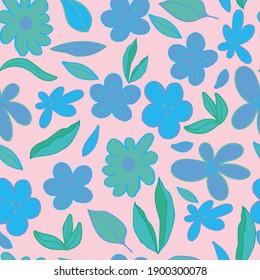flowers seamless pattern with leaves on pink