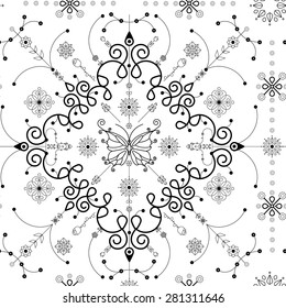 Flowers Seamless Pattern Line On White Background