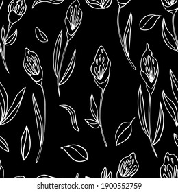 flores sin soldadura patrón sobre fondo negro
