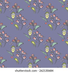 Flowers Seamless Pattern on a Blue Background