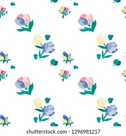 Flowers seamless pattern on isolated background.