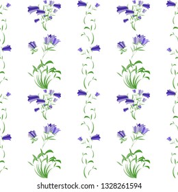 Flowers seamless pattern on isolated background.  Campanula.