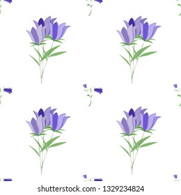 Flowers seamless pattern on isolated background.  Campanula.