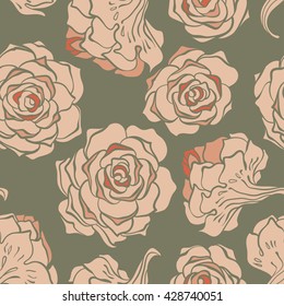 Flowers seamless pattern on khaki background