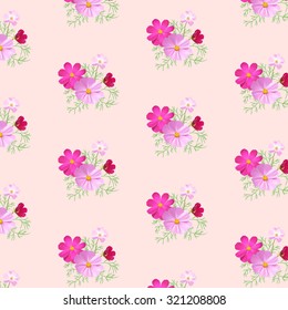 Flowers seamless pattern on light pink background. Vector illustration.