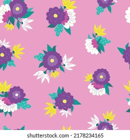 flores sin fisuras sobre fondo rosa para mujeres impresiones textiles, papel de embalaje, scrapbooking, papel, papel tapiz, sublimación, etc. EPS 10