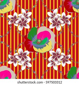 Flowers seamless pattern on a red background. Cute vector floral background.