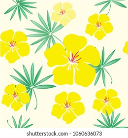 Flowers seamless pattern on yellow background.