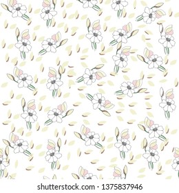 Flowers seamless pattern for paper, textile printing and web projects. Ivory background