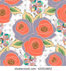Flowers seamless pattern in pink and blue colors. Cute vector floral background.