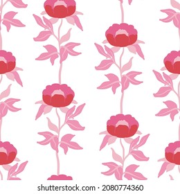 Flowers seamless pattern. Pink color. Modern trendy Matisse minimal style. 