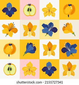 Flowers seamless pattern. Pink color. Modern trendy Matisse minimal style. 